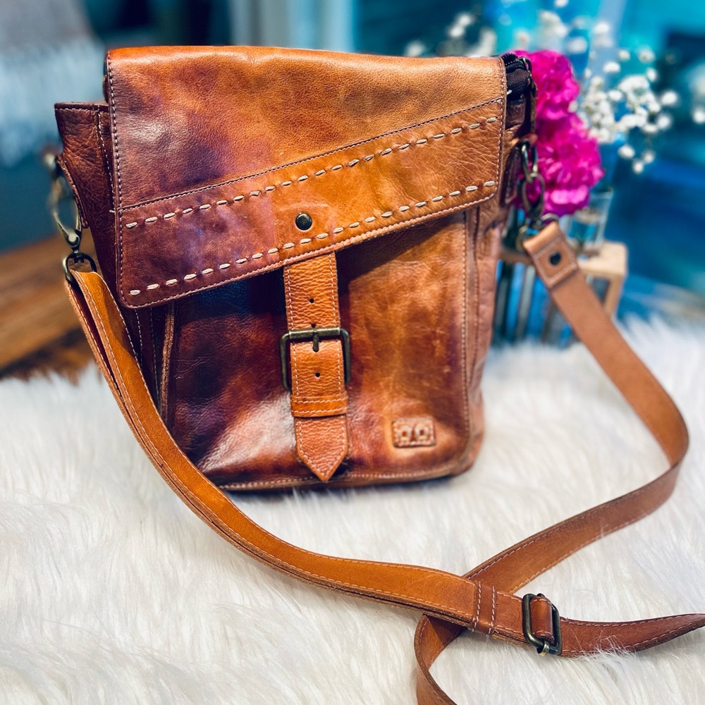 Bed Stu Distressed Tan/Brown Leather Crossbody - Picture 14 of 16